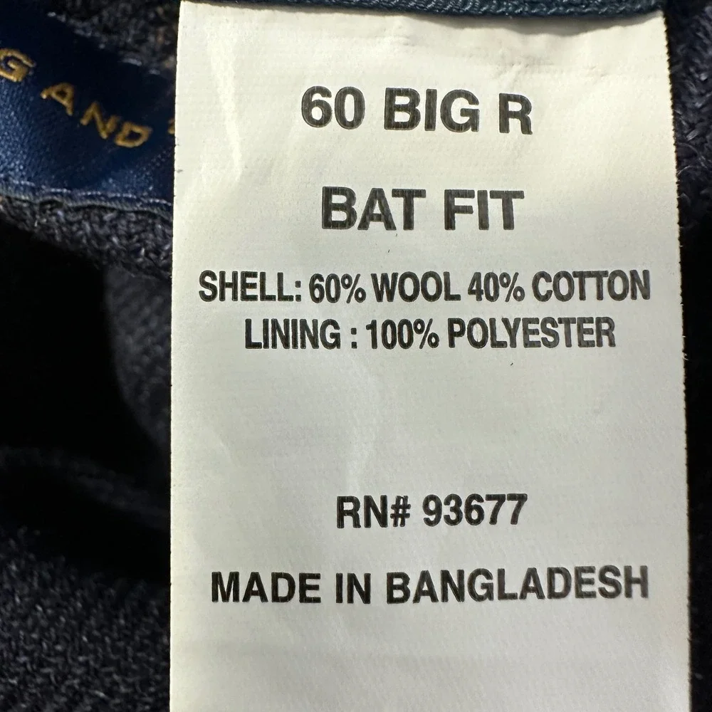 Stafford Mens 60R Sport Coat Navy Windowpane Wool‎ Blend Big & Tall 3-Button NEW